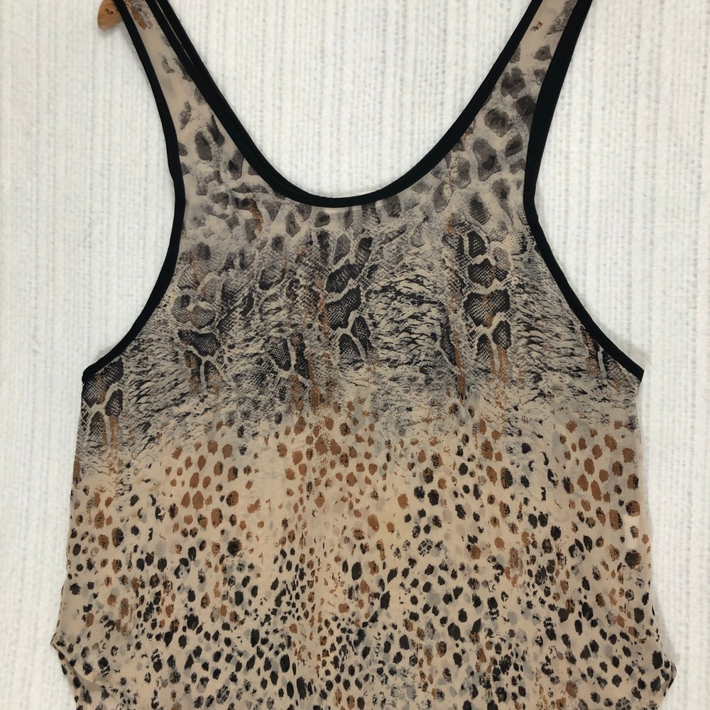 Lush Animal Print Tank Top‎ Sleeveless Casual Blouse Sheer Beige Size S